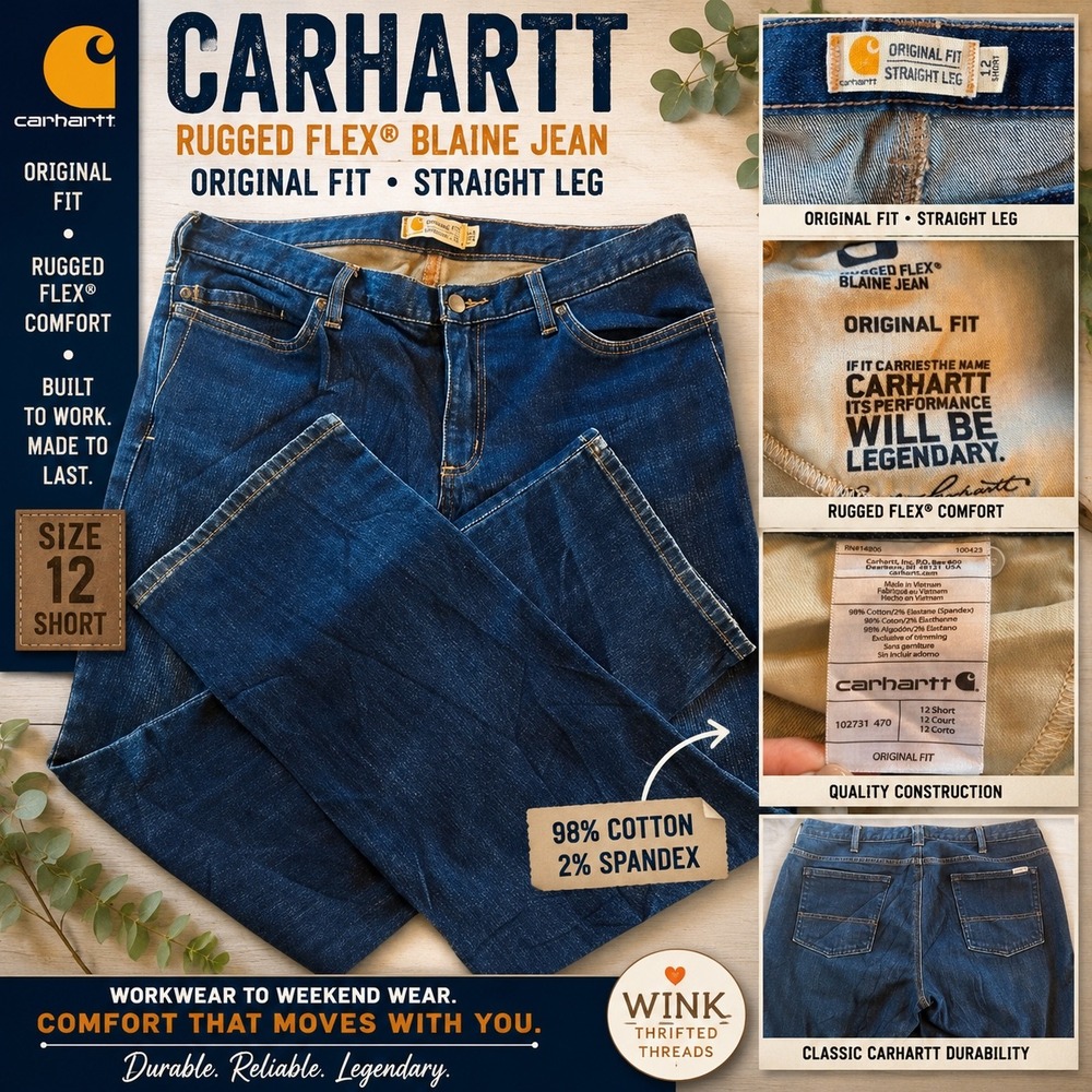 Carhartt Womens Rugged Flex Blaine Jeans Original Fit Straight Leg Dark Wash 12S